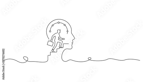 Human Head with Business Journey and Growth Path Minimalist Line Art