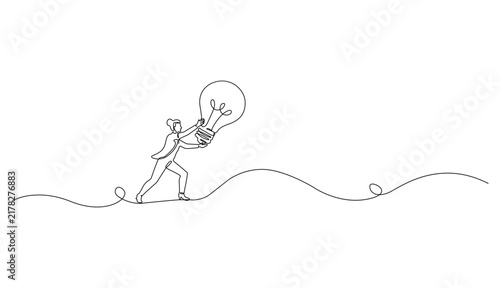 Business Person Carrying Light Bulb Idea Concept Minimalist Line Art