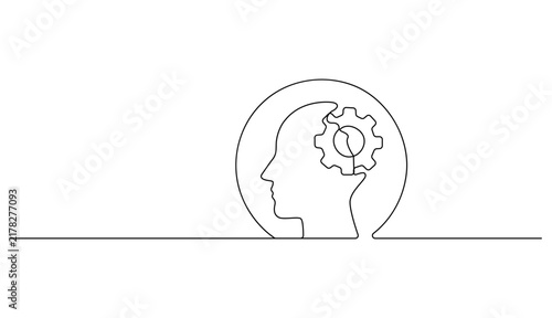 Human Head with Gear Brain Concept Minimalist Continuous Line Art