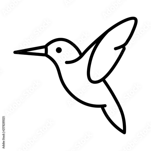 Hummingbird flying hovering colibri nectar feeder line vector icon