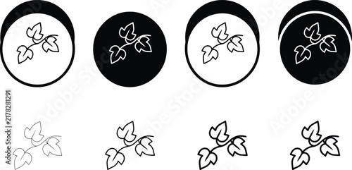 Leaf branch icon collection featuring botanical foliage symbols in outline and solid styles for nature, gardening, ecology and organic design