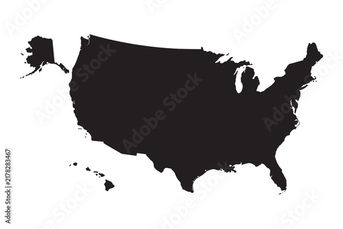 Silhouette map of the united states of america including alaska and hawaii