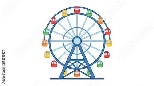Colorful Ferris wheel vector illustration, amusement park ride graphic isolated on white