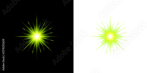 Bright glowing yellow starburst light effect isolated on transparent background