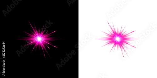 Bright pink glowing starburst light effect isolated on transparent background