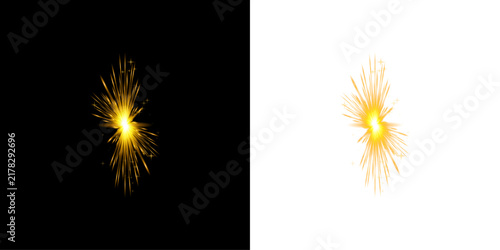 Bright golden firework spark explosion isolated on transparent background