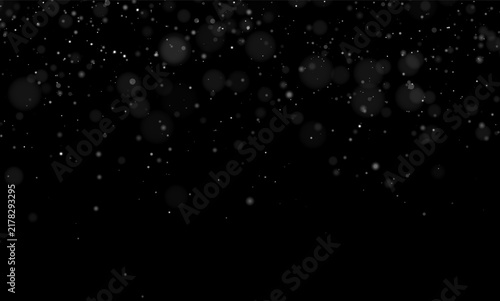 Soft light particles float gently against a dark monochrome background. Various sized orbs exhibit a subtle glow with diffused edges. This calming visual effect suits themes of mystery or.