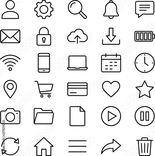 30 Essential User Interface Line Icons Set for Web and Mobile Apps
