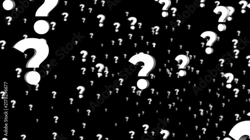 Falling Question Marks Alpha Channel Overlay. Animated white 3D question marks falling and floating across a transparent background with alpha channel. Useful as a graphic overlay, confusion concept, 