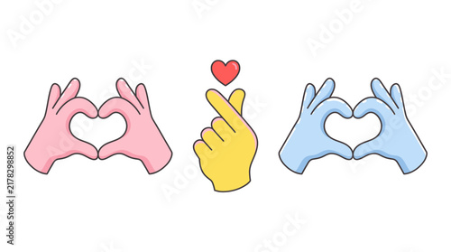 Finger Korean Heart Hands Love Gesture Hand Pastel Colorful Illustration Vector Romantic Sign Care Cute Romance