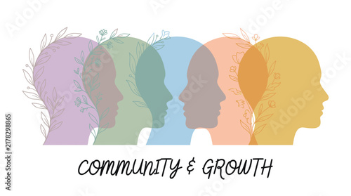 Community Growth Heads Profile Psychology Colorful Mental People Diversity Banner Vector Teamwork Overlap Human Health Abstract