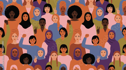 Women Diversity Empowerment Feminism Crowd Pattern Girls Female People Multicultural Seamless Vector Sisterhood Hijab International Equality