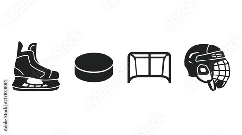 Photography Ice Skate Puck Goal And Helmet Silhouettes On White Background