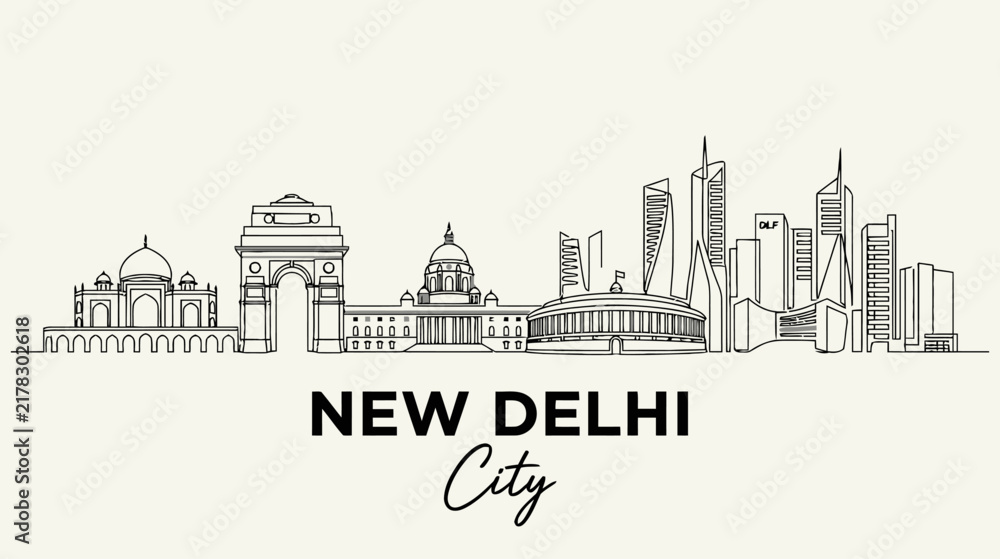 Obraz premium New Delhi Skyline - Iconic Landmarks and Modern Architecture Line Art