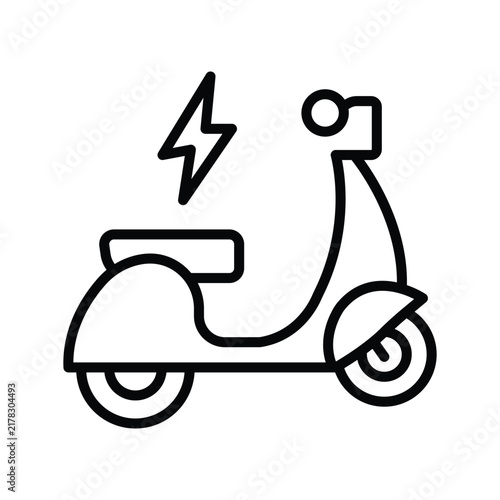 Electric scooter side view icon with lightning symbol for green energy urban transport concept.