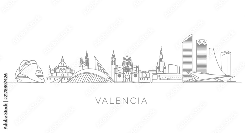Obraz premium Valencia Skyline Outline - Modern Architecture & Historic Buildings