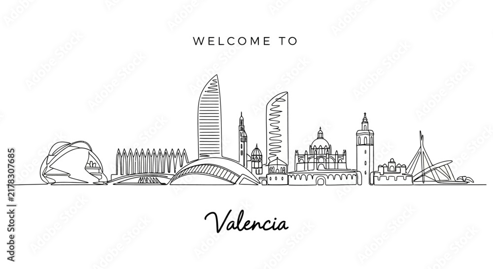 Obraz premium Valencia Skyline Outline: Welcome to Spain's Modern Architecture & Landmarks
