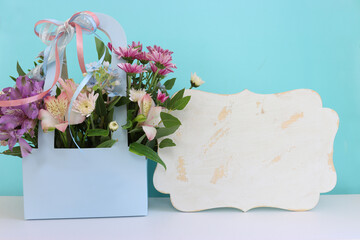 image of romantic and delicate flowers on pastel background