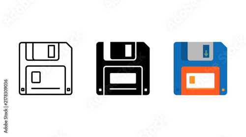 Floppy disk save icons in outline solid colorful flat design styles technology computer