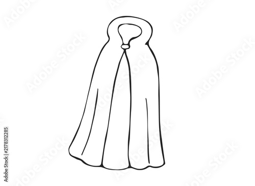 Hand Drawn Hooded Cape Cloak Costume Line Art Doodle Illustration for Halloween and Fantasy Design