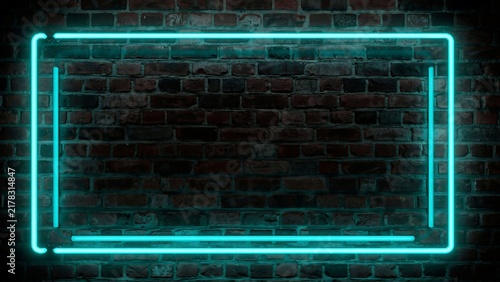 Neon Light Outlined Rectangle Against Dark Brick Wall Background For Creative Design Projects
