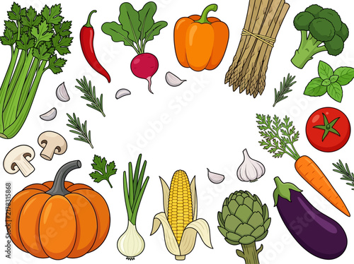 Assorted Colorful Vegetable Frame Illustration for Healthy Cooking