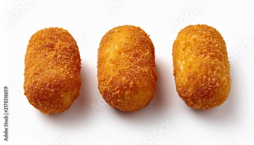Three Croquettes Isolated On A White Background Shown From The Front In A High Resolution Photograph