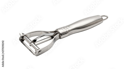 Foto Shiny stainless steel vegetable peeler isolated on a white background