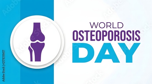 World osteoporosis day awareness illustration with a detailed knee joint and prominent typography displayed on a modern split colored background design