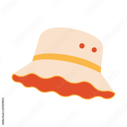 Beige and yellow summer bucket hat. Trendy summer casual panama hat. Illustration.