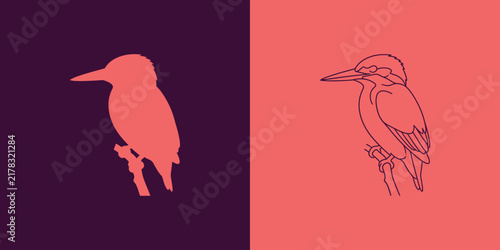 Bild auf Leinwand Minimalist kingfisher illustration showing silhouette and line art styles