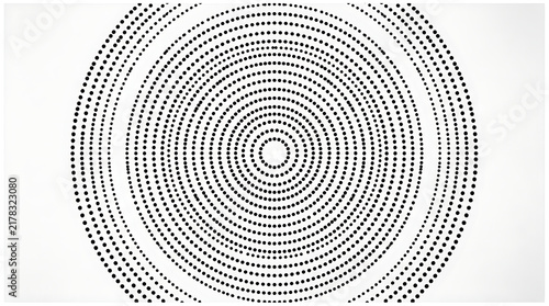 Abstract black dots concentric circular pattern vector illustration on white background, created with generative ai.
