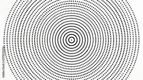 Abstract concentric dotted circle pattern with continuous center rings on white background, created with generative ai.

