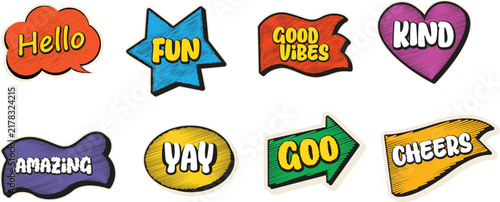 Colorful Positive Quote Sticker Set  Retro Typography