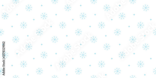 Snowflakes seamless pattern vector illustration on white background. Minimalist winter light blue snow ornament for christmas wrapping paper, textile, fabric print