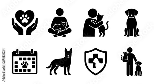 Pet Care Icons, Animal Welfare Symbols, Veterinary Clinic Graphics, Dog and Cat Love, Pet Adoption, Animal Health, Companion Animal Icons