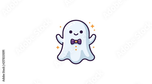 Friendly ghost with purple bow tie.