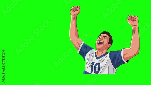 Cheering Soccer Player Celebrating Victory on Green Screen