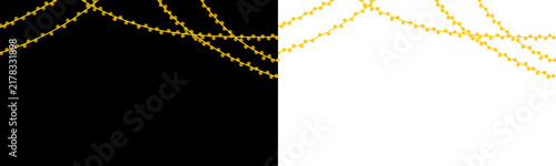 Sparkling golden light chains create an elegant decorative border on a split black and white background, perfect for festive designs and luxurious graphic projects