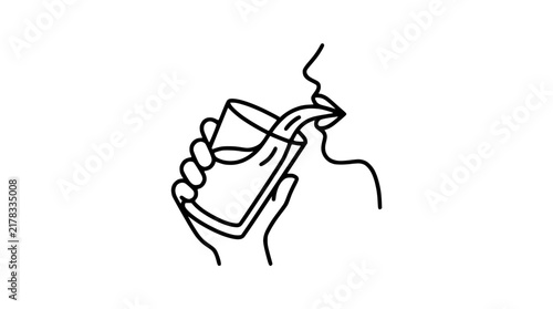 Minimalist Line Art Vector Illustration of a Person Drinking Water From a Glass
