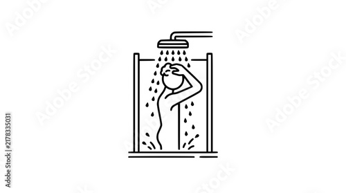 Minimalist line art vector illustration of a person taking a shower