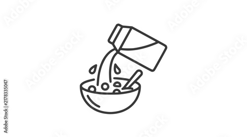 Minimalist Line Art Vector Illustration of Milk Pouring into a Bowl of Cereal
