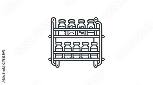 Minimalist Line Art Illustration of a Two Tier Kitchen Spice Rack with Glass Jars