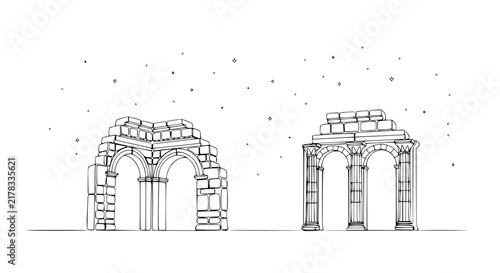 Bild auf Leinwand Ancient Roman Arch Ruins, Outline Drawing, Isolated