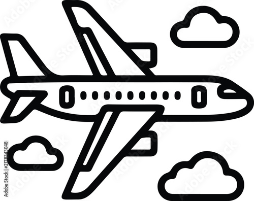 Airplane Clouds Flight Travel Icon Minimal Black Outline Vector Symbol