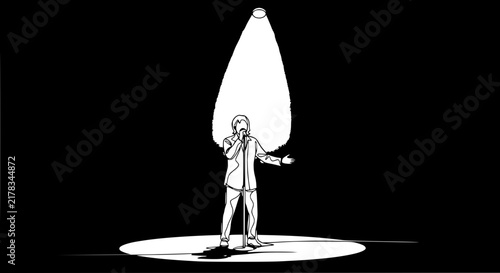 Singer performing on stage under spotlight, isolated on white