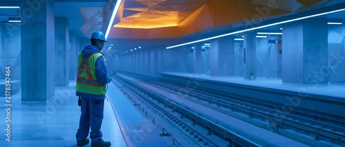 Worker inspecting modern platform