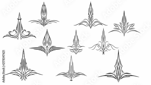 Set of black tribal pinstripe vector graphics for vehicle decoration.