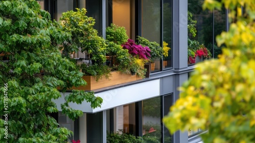 Lush green balcony garden adorning a modern architectural residence enhancing urban livability
