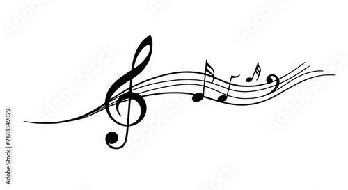 Bild auf Leinwand Elegant Music Notes and Treble Clef on Staff Isolated